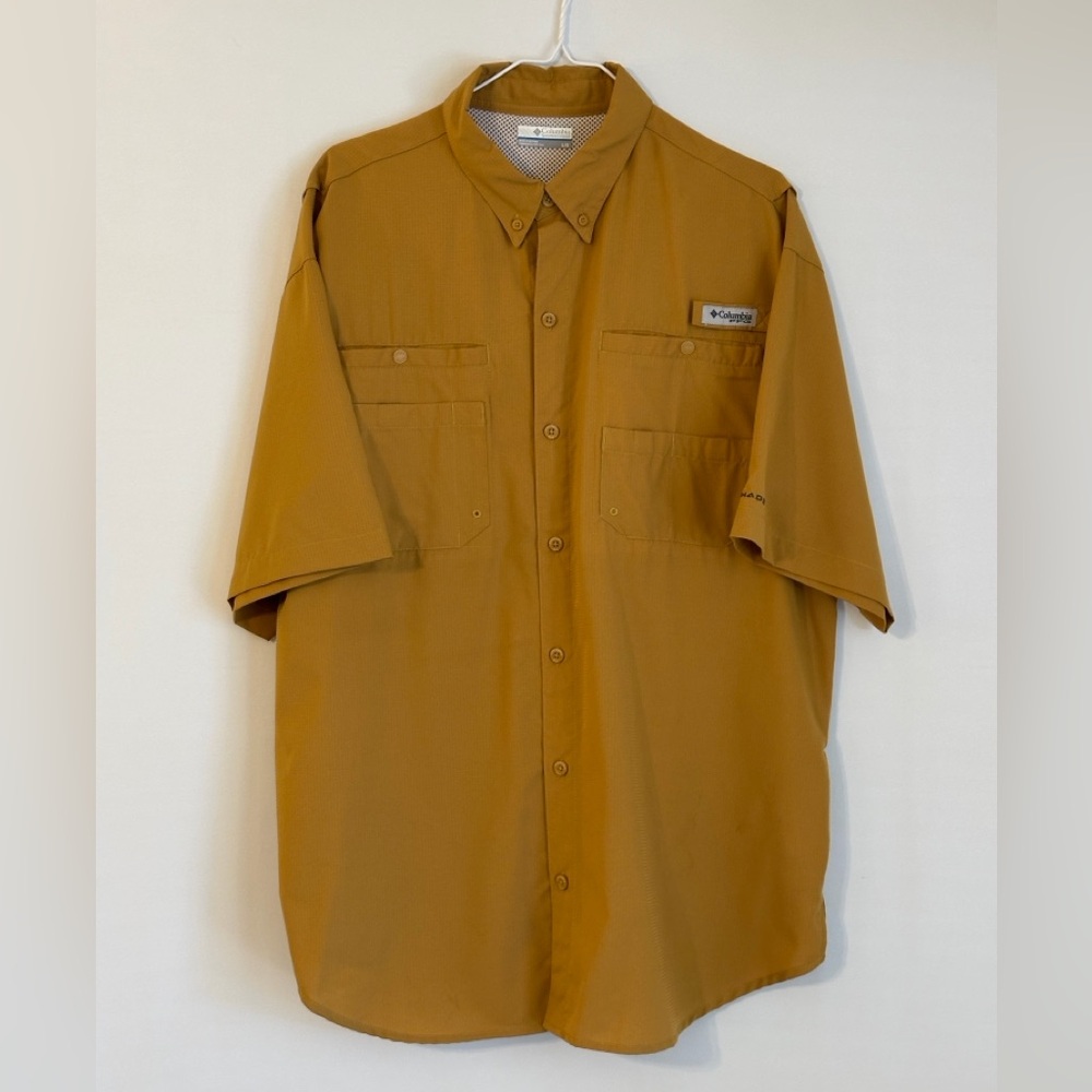 Columbia PFG Omni Shield Men's Mustard Shirt Large Outdoors Button Down